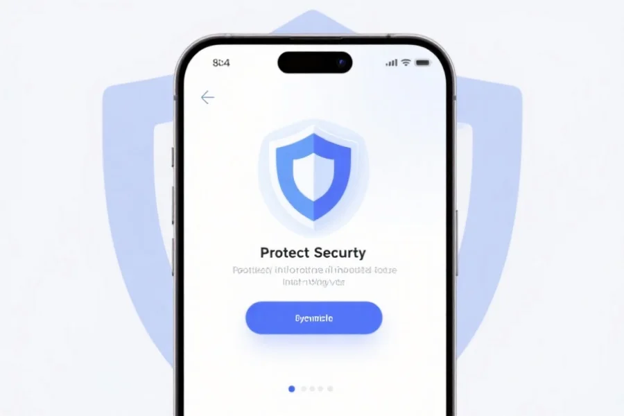 现代简约风格的手机安全提示界面，提醒用户保护个人信息，背景带有安全盾牌图标